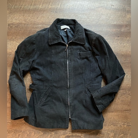 CHARLES KLEIN black cotton corduroy zip jacket fitted women’s bomber 80s vintage - Picture 1 of 13